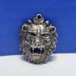 Vintage Silver Tone Metal Lion Head Pendant